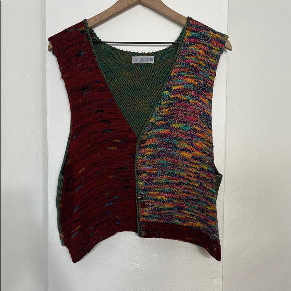 Hand Crafted Sweaters - Hand Crafted Multicolor Knit Women's Cardigan Vest